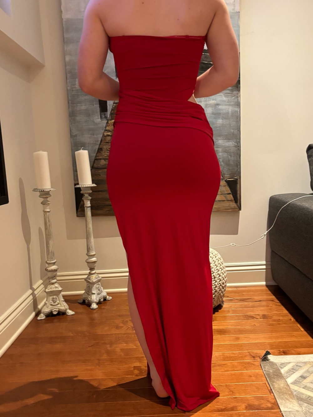Oh Polly Strapless Red Cutout Maxi Dress - Picture 3 of 5